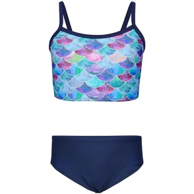 Abbildung von Aquarti Mädchen Bikini Set Bustier Bikinislip Zweiteiliger Badeanzug, Farbe: 038A Meerjungfrau Lila/Dunkelblau, Größe: 134