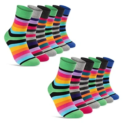 Abbildung von Damen Socken Ringel Bunt Geringelt Baumwolle Komfortbund ohne Naht 11979 (12 Paar 35 38)