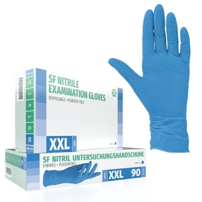 Abbildung von SF Nitril Einweghandschuhe XXL Blau, 100 Stück/Box, Nitrilhandschuhe, dehnbare Einmalhandschuhe aus Nitril, puderfrei, latexfrei, Rissfest, Gummihandschuhe