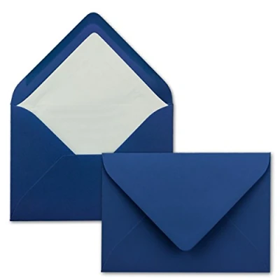 Abbildung von 50 Briefumschläge in Nachtblau mit weißem Innenfutter Kuverts DIN B6 Format 12,5 x 17,6 cm Seidenfutter Nassklebung
