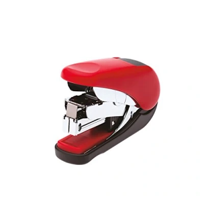 Abbildung von PLUS Japan, Mini Flachhefter ST 10V in Rot, Flachheftgerät mit Kraftunterstützung, Heftleistung bis maximal 20 Blatt, Tacker, inklusive 300 Heftklammern No. 10, 1er Pack (1 x 1 Hefter)