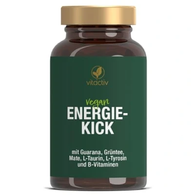 Abbildung von VITACTIV Energie Kick 90 Guarana Kapseln mit Mate, Grüner Tee, L Tyrosin, Taurin plus B Vitamine Energy Kapseln, 100mg Koffein Booster Vegan, Hochdosiert