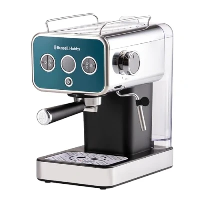 Abbildung von Russell Hobbs Espressomaschine [Siebträgermaschine] Distinction Edelstahl Ocean Blue (15 Bar, Einsatz 1&amp;2 Tassen, ESE Pads, autom.Dosieren &amp; man.Option, Dampfdüse f Heißwasser Milchschaum) 26451 56