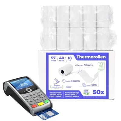 Abbildung von SWIPARO® EC Cash Rollen Thermopapier 57mm x 40mm 12mm Bonrollen 57x40x12 Für &amp; Kredit Kartenlesegeräte Thermorollen Thermal Rolls Device Systeme bis 18m Papierbedarf (50 Stk)