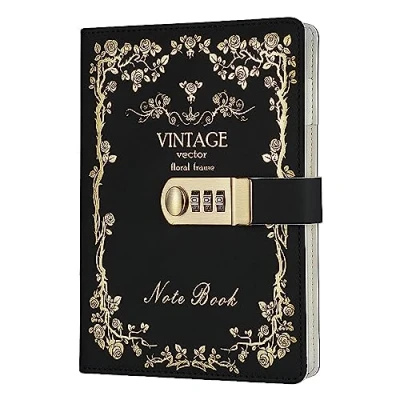 Abbildung von NectaRoy PU Leder Zahlenschloss Tagebuch Schreiben Notebook Planer Organizer, Passwort Notizblock, Secret Notizbuch mit Kombinationsschloss, 215 * 150mm