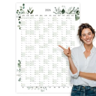 Abbildung von heaven+paper Jahresplaner 2025 A1 Wandkalender groß Hochformat (+ 80x60cm) gefaltet Kalender Wandplaner mit Feiertagen, Kalenderwochen Germany (Grün, A1/Hochformat)