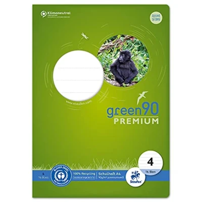 Abbildung von Staufen Green Heft DIN A4, Lineatur 4 (9mm liniert), 16 Blatt, premiumweißes 90g/m² Recyclingpapier, runde Ecken verhindern „Eselsohren“, verschiedene Motive (keine Auswahl möglich), 1 Stück