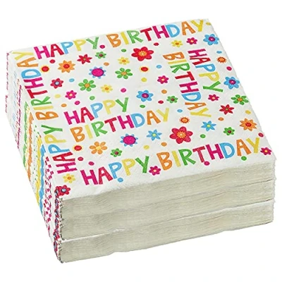 Abbildung von Servietten 60er Set │ Motiv Geburtstag &quot;Happy Birthday&quot; 3lagige Papierserviette 33x33cm │stoffähnlich Tuch Partyzubehör (60er Serviette Birthday&quot;)