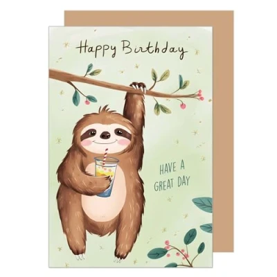 Abbildung von Edition Seidel Premium Geburtstagskarte mit Umschlag. Glückwunschkarte Grußkarte Karte Spruch Billet Geburtstag Happy Birthday Mann Frau Kind hängendes Faultiere Ast (G3598 SW024)