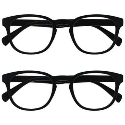 Abbildung von OPULIZE Pop Lesebrille 2er Pack Keck Rund Matt Rahmen Federscharniere Kratzfest Schwarz Herren Damen RR2 1 +1.50