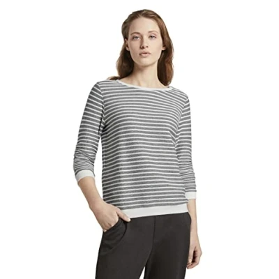 Abbildung von TOM Tailor Denim Striped Jacquard Shirt Sweatshirt Blue white, Damen, Größe: Small, white