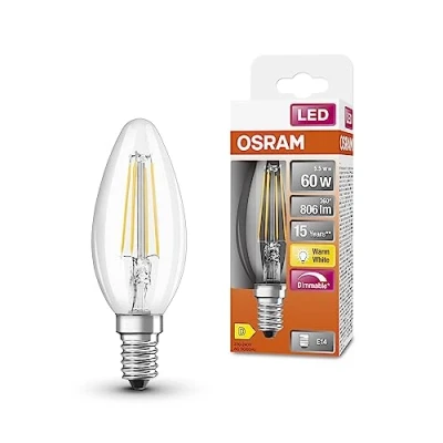 Abbildung von OSRAM LED SuperStar Classic B60 Dimmbare Lampe für E14 Sockel, Kerzenform, FIL, 806 Lumen, warmweiß (2700K), Ersatz herkömmliche 60W Glühbirnen, 6er Pack
