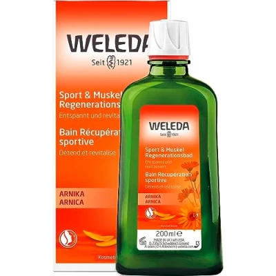 Abbildung von WELEDA Bio Sport &amp; Muskel Bad vegan Naturkosmetik Badezusatz mit ätherischen Ölen entspannt regeneriert beanspruchte Muskeln nach dem Essenz Rosmarin Lavendel Duft (1x 200ml)