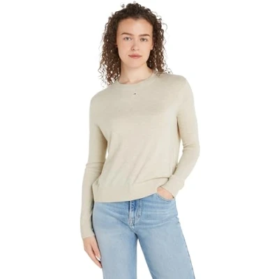 Abbildung von Tommy Jeans Damen Sweatshirt Crew Neck ohne Kapuze, Elfenbein (Ancient White Melange), L
