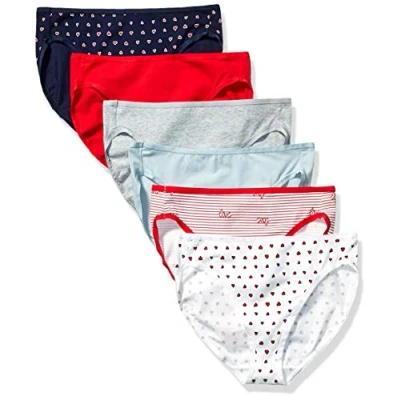 Abbildung von Amazon Essentials Damen Slip aus Baumwolle mit hohem Beinschnitt (in Übergröße erhältlich), 6er Pack, Mehrfarbig/Herzen/Streifen, 42