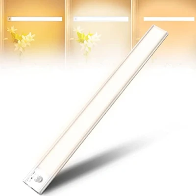 Abbildung von AiQInu 146 LED Schrankleuchte mit Bewegungssensor, USB wiederaufladbare Unterschrankleuchte, 40cm dimmbare Magnetstreifen Aufkleber für Küche, Treppen, Korridore