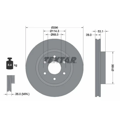 Abbildung von TEXTAR 92285803 Bremsscheibe 296 28 06/06 114,3 innenbelüftet beschichtet ohne Radbefestigungsbolzen, Radnabe NISSAN: NP300 Navara Pickup