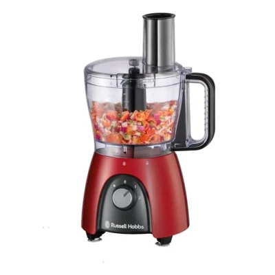 Abbildung von Russell Hobbs Küchenmaschine [Mixer/Gemüseschneider/Standmixer/Zerkleinerer/Blender] Food Processor (Kneten, Rühren &amp; Schneiden etc., Spülmaschinenfest, 900W Höchstleistung) Rot 27110 56
