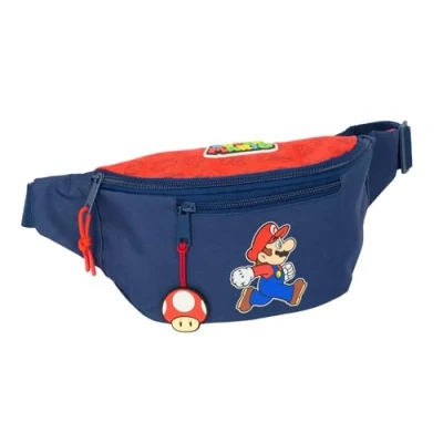 Abbildung von SUPER Mario Trick Gürteltasche mit Außentasche, ideal für Jugendliche und Kinder unterschiedlichen Alters, bequem vielseitig, Qualität Widerstandsfähigkeit, 23 x 9 12 cm, Dunkelblau/Rot, M,