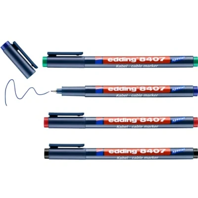 Abbildung von edding 8407 Kabelmarker Set 4 Stifte dünne Rundspitze 0,3 mm zum präzisen Beschriften und Markieren von Kabeln aller Art ideal für Elektriker