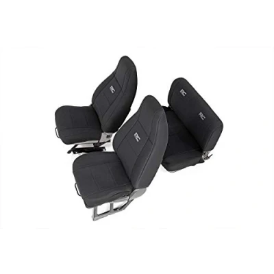 Abbildung von Rough Country Neopren Sitzbezüge, vorne und hinten, schwarz, passend für 19911995 [Jeep ] Wrangler YJ Custom Fit wasserabweisend 91009