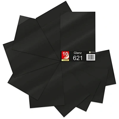 Abbildung von 10 x Din A4 Bögen Plotterfolie 621/631 Selbstklebende Folie im Set Vinyl zum Plotten DIY Bastelfolie Sticker Beschriftung Aufkleber 29,7x21cm (Schwarz matt, 10er Set)