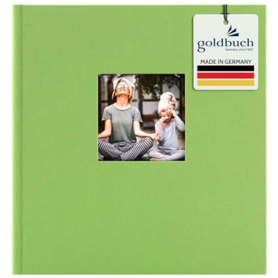 Abbildung von goldbuch 27896 Fotoalbum mit Fensterausschnitt, Bella Vista, Erinnerungsalbum 30 x 31 cm, Foto Album 60 weiße Seiten Pergamin Trennblättern, Fotobuch aus Leinen, Grün