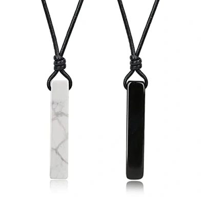 Abbildung von COAI Geschenkideen Pärchen Lederketten mit Love Bar Anhänger aus Obsidian Howlith Yin Yang Glückskette