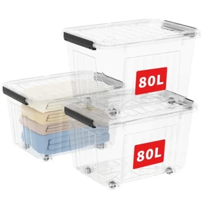 Abbildung von Cetomo C5039 große Kunststoff Aufbewahrungsbox Klarsichtbehälter mit Rädern (Polypropylen) Transparent
