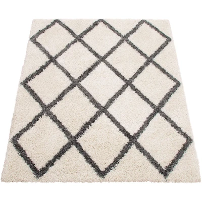 Abbildung von Paco Home Hochflor Teppich »Arezzo 681« rechteckig 49 mm Höhe modernes Rauten Design, sehr weicher Flor