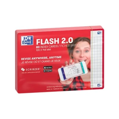Abbildung von Oxford FLASH 2.0 Karteikarten A6, Lernkarten, 105x148mm, kariert, rot, 80 Blatt