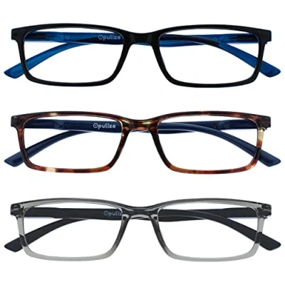 Abbildung von OPULIZE See Brille Blaulichtfilter 3er Pack Schmal Rahmen Federscharniere Verbessern Den Schlaf Computerbrille Gaming Entspiegelt Schwarz Braun Grau Herren Damen BBB9 127 +0.00