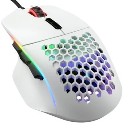 Abbildung von Glorious Gaming Model I Wired Mouse superleichte 69 g, 2 tauschbare Tasten, RGB, PTFE Füße, 9 programmierbare seitliche Daumenablage Weiß