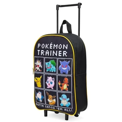 Abbildung von Pokemon Koffer Kinder, Faltbarer Trolley Handgepäck Leicht 39 x 27 cm 10.5 Liter, 2 Rollen &amp; Ausziehbarem Griff (Schwarz/Mehrfarbig)