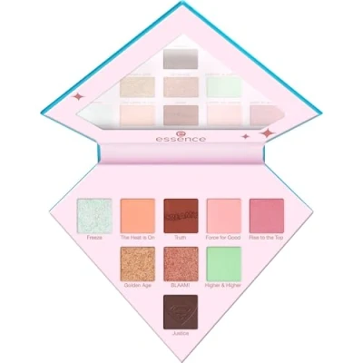 Abbildung von essence Superman eyeshadow palette, Lidschatten, Nr. 02, 9 Farben, langanhaltend, hochpigmentiert, sofortiges Ergebnis, schimmernd, vegan, Nanopartikel frei, ohne Parabene, glutenfrei, 1er Pack (7g)