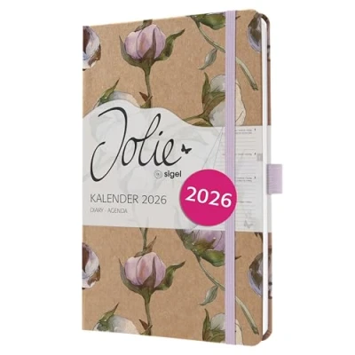 Abbildung von SIGEL J6805 Wochenkalender 2026 A5 flieder, rose, Hardcover aus Kraftpapier, Gummiband, Stiftschlaufe, 174 Seiten, vegan, Buchkalender, Terminplaner Kalenderbuch Jolie