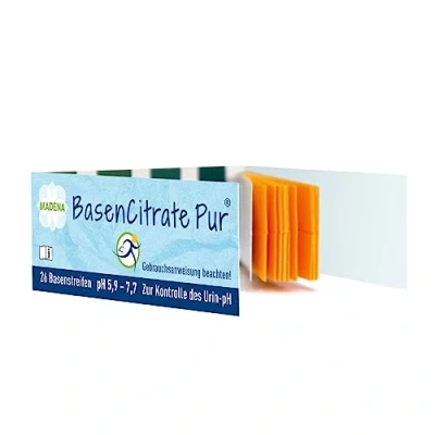 Abbildung von MADENA BasenCitrate Pur Urin Teststreifen, 26 Stück, Basenstreifen Kontrolle pH Wert im Urin, Test für Säure Basen Haushalt