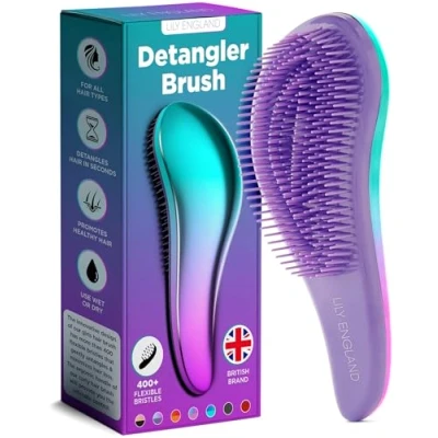 Abbildung von Haarbürste ohne Ziepen Die Perfekte Detangler Bürste für Locken, Glattes, Dickes, Dünnes Haar Kinder und Damen Lily England Entwirrbürste Lange Haare Kurze (Ombre)