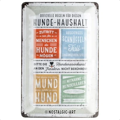 Abbildung von Nostalgic Art Retro Blechschild, 20 x 30 cm, PfotenSchild Hunde Haushalt Regeln Geschenk Idee für Besitzer, aus Metall, Vintage Design mit Spruch, Blechschilder Sprüche