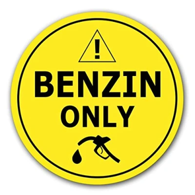 Abbildung von 10 Stück Nur Benzin betanken Aufkleber Ø 7cm Tankdeckel Sticker Tanken Tankaufkleber Hinweiszeichen mit UV Schutz für Außen und Innenbereich