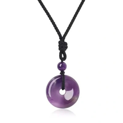 Abbildung von COAI Geschenkideen Unisex Glückskette mit Kreisring Anhänger aus Amethyst Donut Amulett Verstellbare Halskette