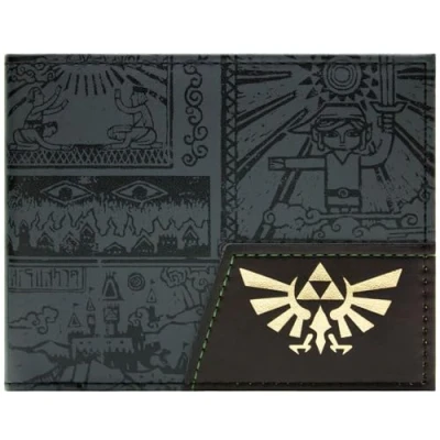 Abbildung von Hyrule Zelda The Wind Waker Link Alte Tafel Hieroglyphen Geldbörse/Geldbeutel Klapp ID &amp; Kartenhalter, Schwarz
