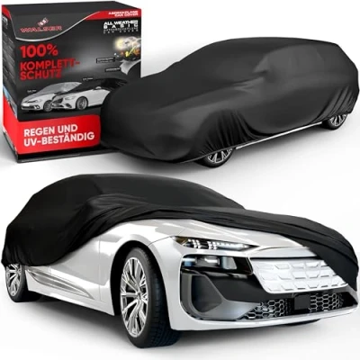 Abbildung von Walser Abdeckplane Auto All Weather, wasserdicht, 100% wetterfeste Abdeckplane, Autoabdeckung Outdoor, Autoplane Vollgarage Größe 1 PKW schwarz