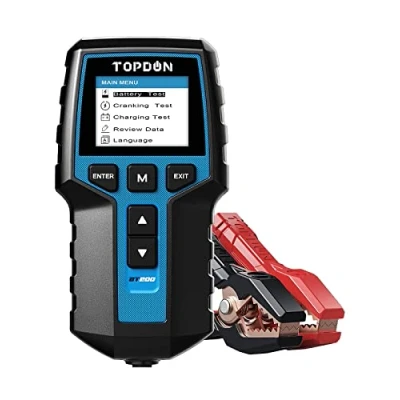 Abbildung von Autobatterietester 12V 24V Lasttester, TOPDON BT200 100 2000CCA Autobatterie Tester Generatorprüfer für Kraftfahrzeuge Digitaler Autobatterieanalysator Ladekurbelsystemtester PKW LKW ATV Auto Boot