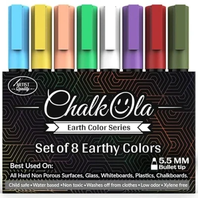 Abbildung von Chalkola Kreidestifte für Tafel abwaschbar 8 Kreidemarker pastell 6mm umkehbarer Spitze Kreide Stift Fenster, Glas, Tafel, Whiteboard Liquid Chalk markers Erwachsene &amp; Kinder