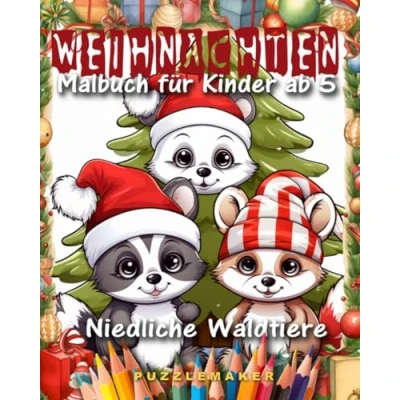 Abbildung von Weihnachten: Niedliche Waldtiere Malbuch für Kinder ab 5 Jahren: Malheft Mädchen und jungen Jahren. lieben das Ausmalen! mit 50 ... Motiven Tieren aus der Heimat