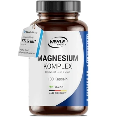 Abbildung von Magnesium Komplex 375mg elementares je Tagesdosis. Magnesiumbisglycinat Magnesiumcitrat Magnesiummalat, hochdosiert, vegan (180 Kapseln)