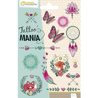 Abbildung von Avenue Mandarine CC054C Packung Tattoo&#039;Mania, 1 Bogen mit 15 Tatoos, ideal ab 5 Jahren, Boheme, Pack