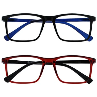 Abbildung von OPULIZE Ink Lessebrille 2er Pack Groß Rechteckig Rahmen Federscharniere Kratzfest Schwarze Rot Herren Damen RR4 1Z +2.50