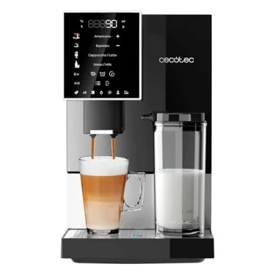 Abbildung von Cecotec Superautomatische Kaffeemaschine Cremmaet Compactccino Black Silver, 19 Bar, Thermoblock System, frisch gemahlene Bohnen Plug&amp;Play, 150 g Kaffeebohnentank Mühle, 1,1 L Wassertank, 400 ml Milch